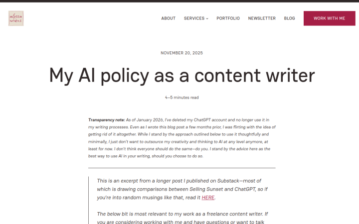 Screenshot of AI Policy
