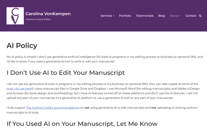 Screenshot of AI Policy