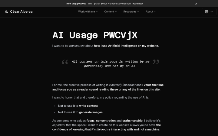 Screenshot of AI Usage Policy