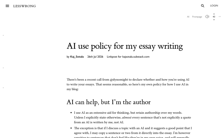 Screenshot of AI Use Policy for My Essay Writing