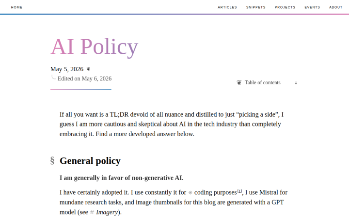 Screenshot of AI Policy