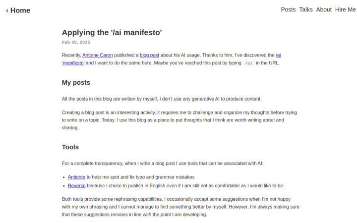 Screenshot of Applying the /ai Manifesto