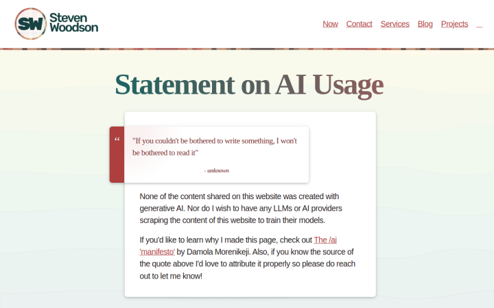 Screenshot of Statement on AI Usage